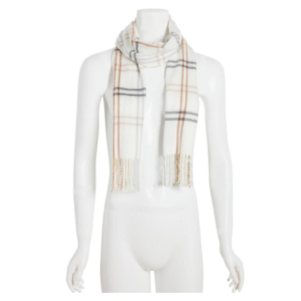 Steve Madden Womens One‎ Size Mid Weight Cozy Plaid Muffler Scarf Ivory $42 1125